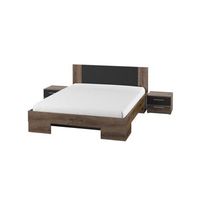 cama de adulto 160x200 coleccion irina mesitas de noche integradas color roble oscuro y negro