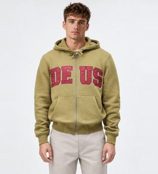 Deus Ex Machina para hombre. D263MZH345 Sudadera con capucha y cremallera Victory Lap verde (L), Casual, Algodón Reciclado
