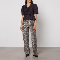 ganni washed cotton-blend poplin tie strap blouse - eu 40uk 12