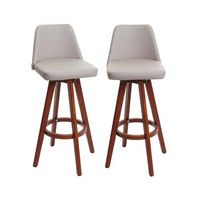 juego de 2 taburetes de bar giratorios con reposapies estructura de madera asiento de pvc color topo 040007457