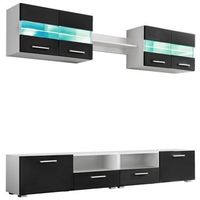 muebles de saln de tv con luces led negro brillante 5 piezas