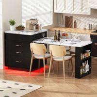 isla de cocina extensible negra mesa de 1255 a 1875 cm con led y ruedas ocultas