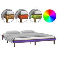 cama matrimonial  cama para adultos  estructura de cama con led madera maciza marron miel 140x200 cm
