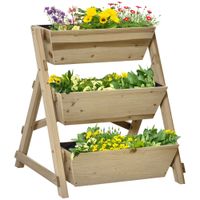 outsunny jardinera de escalera de 3 pisos maceteros de madera con tela no tejida y orificios de drenaje huerto 71x61x77 cm natural   aosom espana