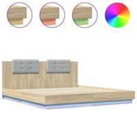 estructura de cama cabecero luces led roble sonoma 160x200 cm vidaxl