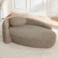 sofa de tela teddy marron diseno redondeado acolchado suave con cojin para salon dormitorio y estudio