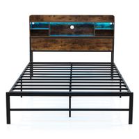 costway somier doble metalico con luces led y estacion de carga almacenamiento 16 colores 4 modos dinamicos brillo y velocidad ajustables
