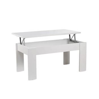Mesa De Centro Elevable Dalia Con Almacenaje Blanco 51-63x105x55 Cm