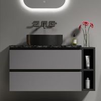 mueble de bano con lavabo - suspendido - mdf y ceramica - negro y gris 80x44x485cm