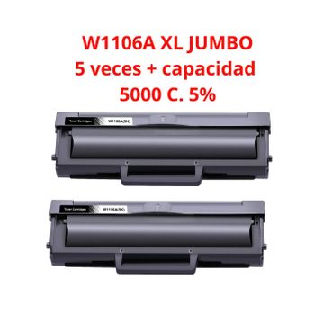 2 toner Compatibles HP W1106A XL / 106A - CON CHIP -(Alta Capacidad) HP Laser 107a, 107w / MFP 135a, 135w, 137fnw 5000c. 5%
