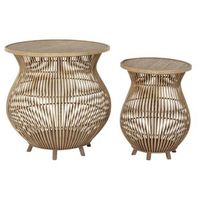 mesa auxiliar dkd home decor ratan 2 pcs 61 x 61 x 62 cm 41 x 41 x 53 cm