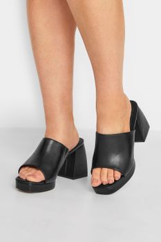 Limited Collection Mules Negros Con Tacón Ancho