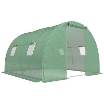 Outsunny Invernadero de Túnel 3x3x2 m con Puerta Enrollable 4 Ventanas de Malla y Estructura de Acero Galvanizado Verde