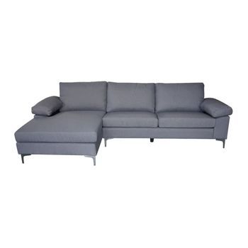Sofá Chaise Longue Jorge lado izquerdo visto de frente  Con Patas Metálicas En Color Gris 91x265x135 Cm