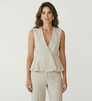Marella para mujer. 2613161042200 Top sin mangas de tela de lino Mllvallo beige (38), Casual