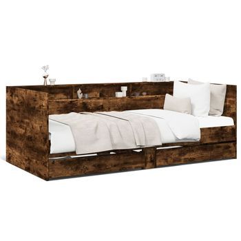 Sofá Cama Con Cajones Sin Colchón Roble Ahumado 90x190 Cm Vidaxl