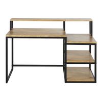 escritorio de madera de mango y metal negro con 3 baldas