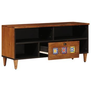 Mueble De Tv | Mueble De Salón | Gabinete De Tv Nogal 100 X 33 X 46 Cm Madera De Mango Maciza