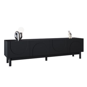 Mueble Tv Led 170cm - Con Puertas Curvas Onduladas - 4 Puertas Sin Tiradores - Negro