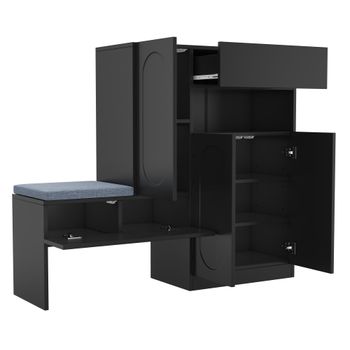 Zapatero 2 en 1 puertas arqueadas banco acolchado negro
