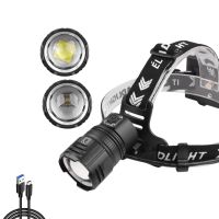 nuevo producto linterna frontal de largo alcance con laser blanco de 30 w carga usb tipo c linterna frontal con zoom de alta intensidad xhp70