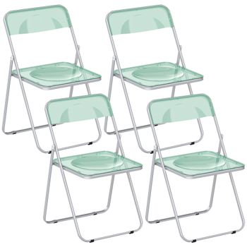 HOMCOM Set de 4 Sillas Plegables de Acrílico, Sillas Transparentes, Verde