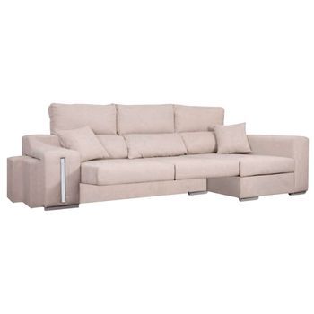 Sofá Chaise Longue Oscar Derecha Beige Madera Con 2 Puffs Y Arcón 263x100x85 Cm