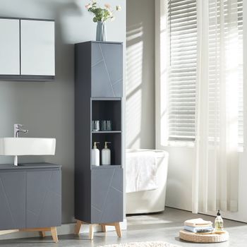 Armario Alto Overath Con 2 Puertas Mdf Pino 160x30x30cm - Gris [en.casa]