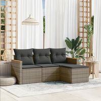 conjunto de sofas de jardin 4 uds  mueble jardin mesa y sillas y cojines ratan sintetico gris cfw695445