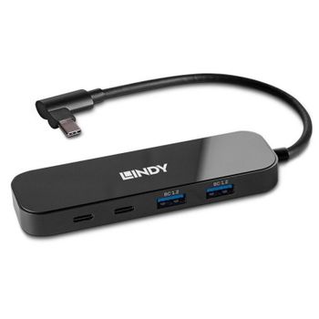 Hub USB Lindy 43334 4 Puertos USB 3.2 Gen 2 Type-C/Type-A 100W Negro ABS/Aluminio