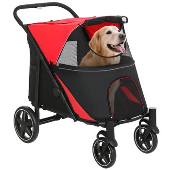 PawHut Cochecito para Perros Plegable Carrito para Mascotas con Ventanas de Malla y Correas de Seguridad 112x65x100 cm Rojo   Aosom España