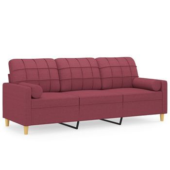 Sofá De 3 Plazas | Sofá De Salón | Sofá De Descanso Con Cojines Tela Rojo Tinto 180 Cm