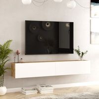 mueble tv suspendido lapinlahti 180x32x30 cm - efecto roble rusticoblanco encasa