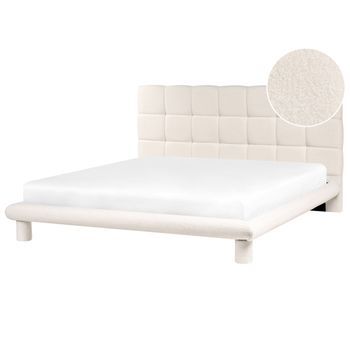 Cama Con Somier Cabecero Tapizado De Bouclé Blanco Crema 180 X 200 Cressat