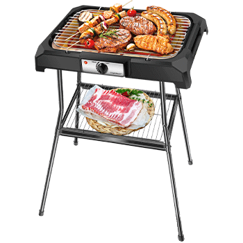 Aigostar Lava Pro 30RRD - Barbacoa eléctrica con patas, Grill, 2000W, bandeja recoge grasa extraíble, uso con agua: evita los humos, uso en exteriores e interiores, superficie antiadherente.