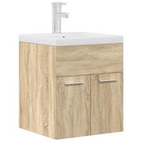 mueble de bano  armario de bano con lavabo incorporado y grifo roble sonoma