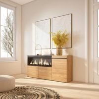 aparador efecto madera roble 158x35x75cm chimenea efecto fuego