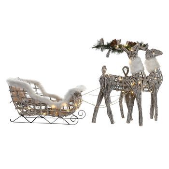 Decoracion Set 3 Led Mimbre 60x30x37 Blanco