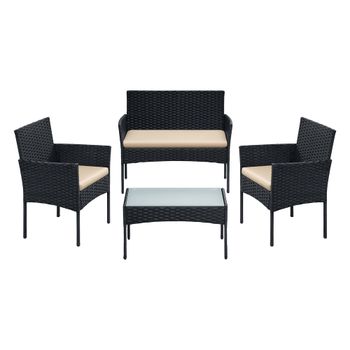 Conjunto de Muebles de Jardín de Patio Ratán Mimbre de PE, Negro + Taupe