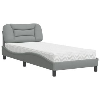 Cama Individual | Cama Para Adultos | Cama Con Colchón Tela Gris Claro 80x200 Cm