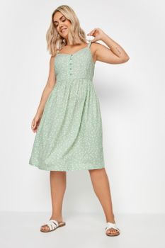 Yours Vestido Verde Tirantes Con Flores , Mujer Curvy Y Tallas Grandes, Yours