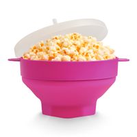 palomitero para microondas jocca de silicona con diseno hexagonal en color rosa y con tapa prepara palomitas sin aceite de forma rapida y saludable plegable ligero y facil de guardar gracias a su