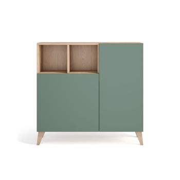 Zapatero melamina roble claro puertas verde 87x90x27 cm