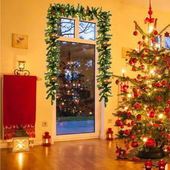 Guirnalda De Navidad De Pino Iluminada 270 Cm Guirnalda Artificial Con 100 Luces Led Piñas Bayas Rojas Decorativa Con Temporizador Cfw11555