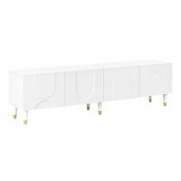 mueble tv blanco de 180x40x50 cm cuatro puertas con relieves arqueados