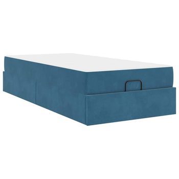 Estructura De Cama Con Colchón Azul 80 X 200 Cm Terciopelo