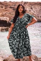 yours vestido negro de flores con lino mujer curvy y tallas grandes yours