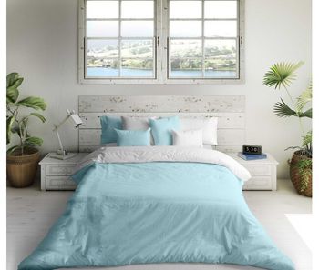 Funda nordica bicolor reversible azul mar 76 / blanco cama 90