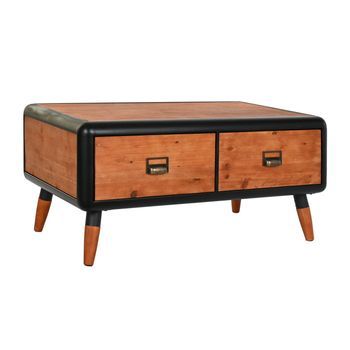 Mesa Centro Abeto Metal 97x56x45 Marron Oscuro