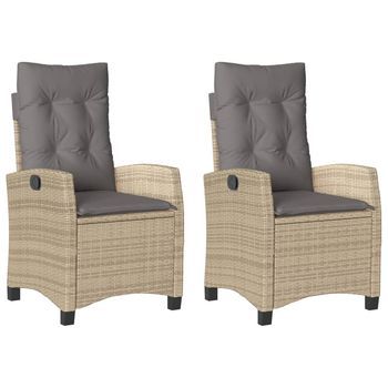 Pack 2 Uds Sillones Reclinables Jardín | Silla De Jardín | Silla De Exterior Y Cojines Beige Mix Ratán Pe